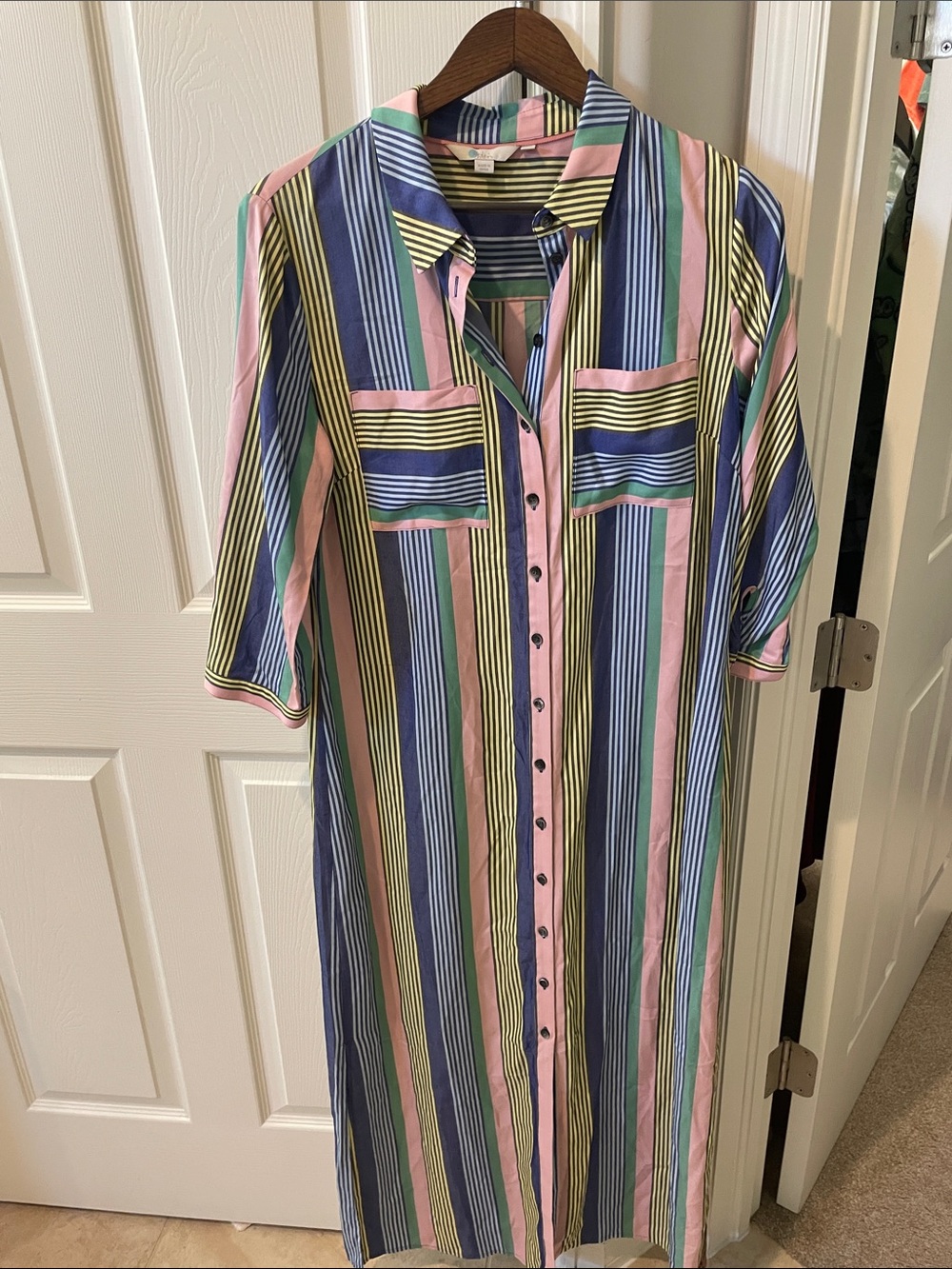 Boden Striped Maxi Dress in Blue, Pink, Green and Yellow